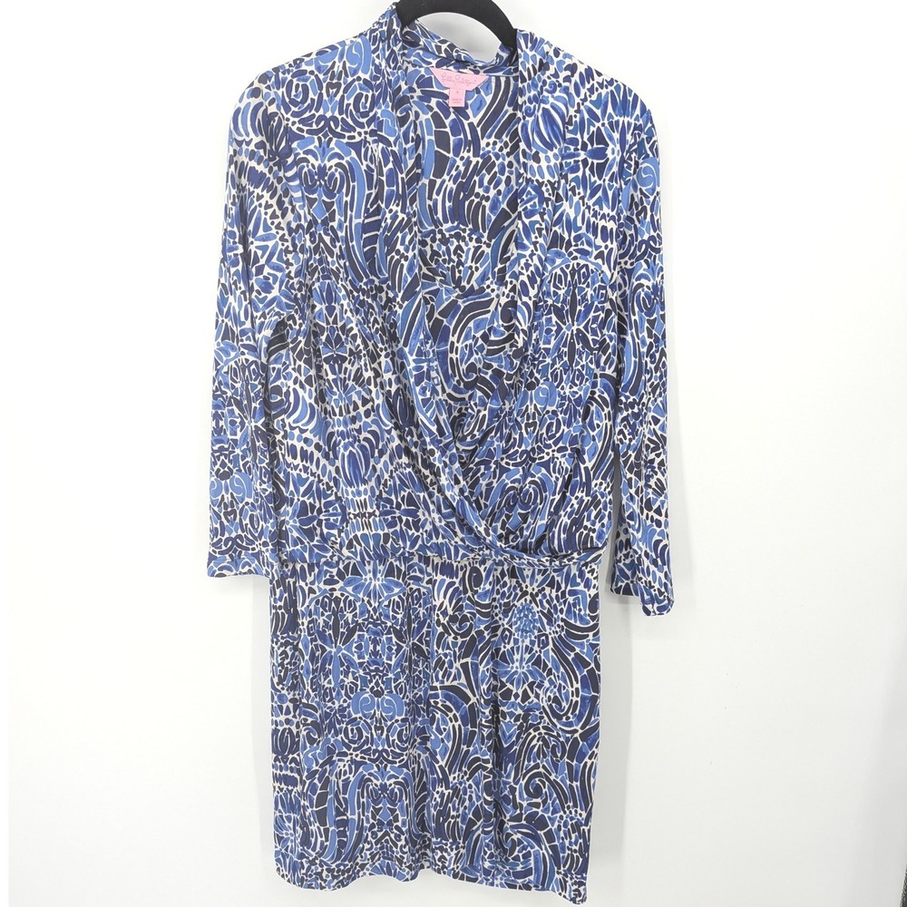 Lilly Pulitzer Felizia Silk Dress Women Small Blue Long Sleeve Abstract‎ Chic